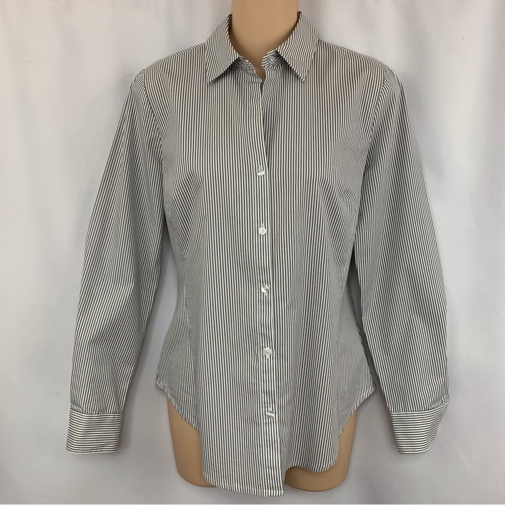Worthington Petite Stretch Striped Long Sleeve Button Down Formal Dress Shirt 4P